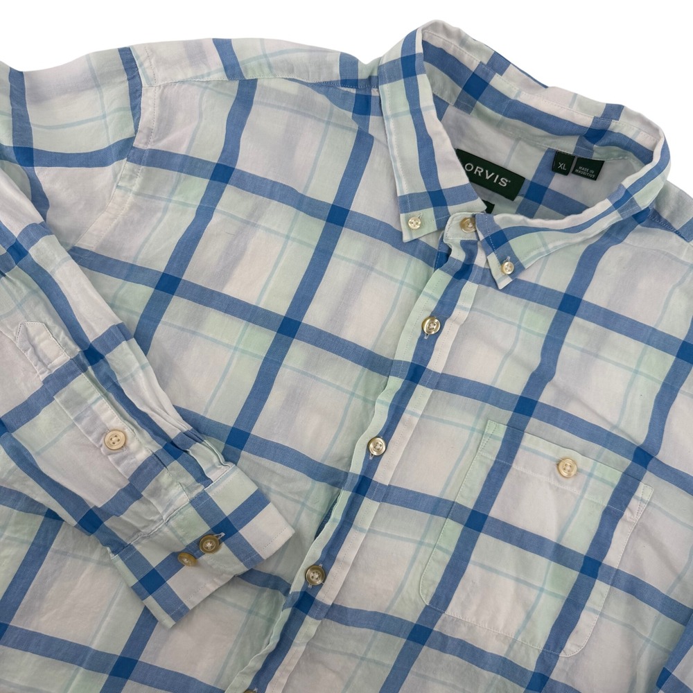 Orvis Mens XL Classic Fit Plaid Button Down Shirt Long Sleeve Cotton Fish Hiking